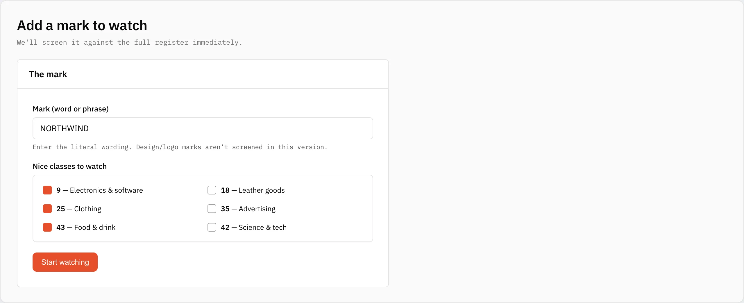 The add-a-mark form with a mark name and class checkboxes