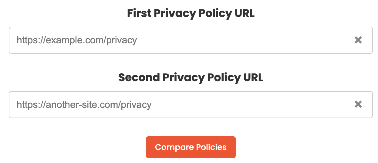 Policy comparison form interface